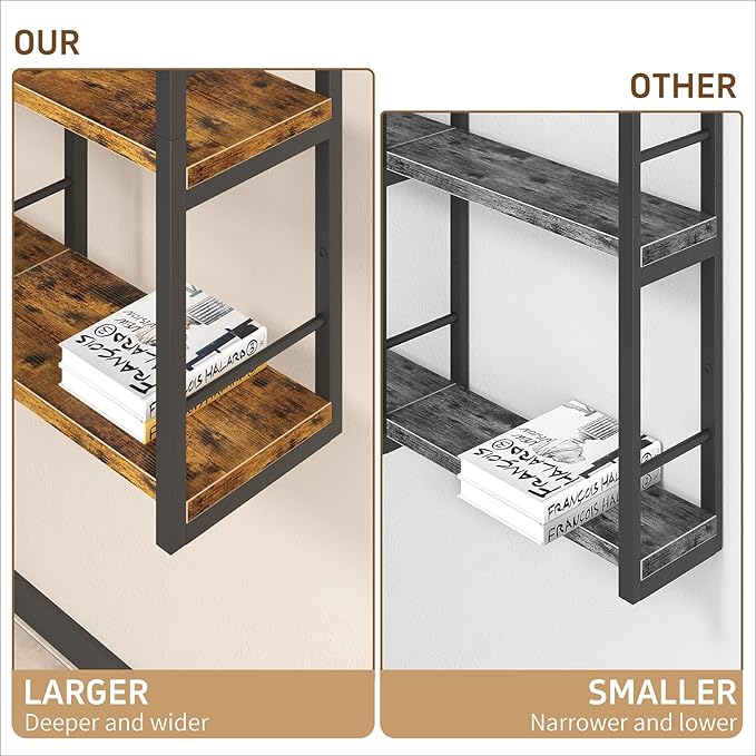 31.5 Inch Floating Shelves, 6 Tier Wood Shelves for Wall, Heavy Duty Wide Wall Mount Shelves for Living Room Bedroom Kitchen Classroom, Rustic Brown
