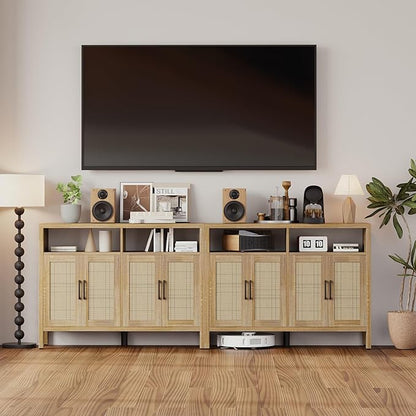 Mericonia Rattan Buffet Cabinet with Storage, Sideboard with Doors, Console Table, Farmhouse Coffee Bar, Modern Wood Storage Cabinets TV Stand(Natural 2.0)