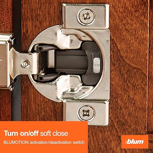 Blum Compact BLUMOTION Hinge (10 Kits), 1/2" Overlay, 105° Opening Angle, Steel, Integrated Soft-Close Hinges for Face Frame Cabinets
