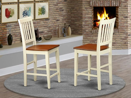 East West Furniture VNS-WHI-W Vernon Counter Height Bar Stool - Pub Height Wooden Chairs, Set of 2, Buttermilk & Cherry