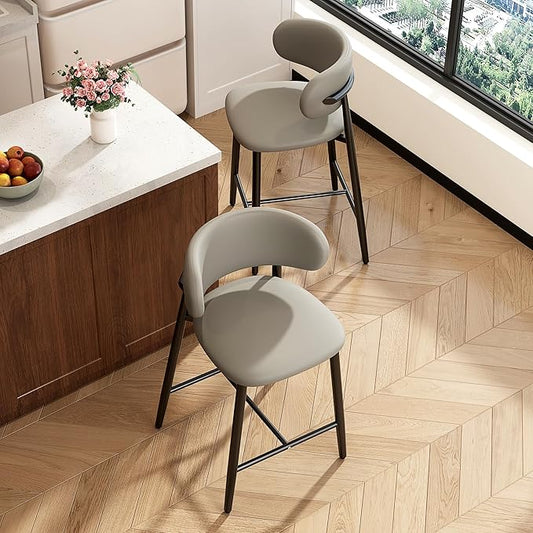 Bar Stools Set of 2 Counter Height Barstool Metal Kitchen Counter Height Bar Stool Island Chairs 26 Inch, Black/Light Grey