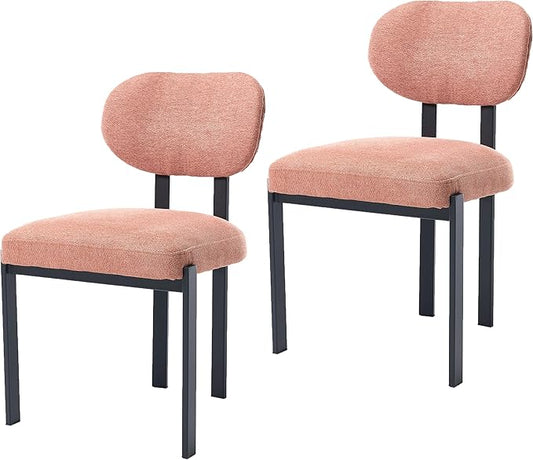 Set of 2 Modern Boucle Dining Chairs, Mid-Century Upholstered Chairs with Black Metal Legs, Ideal for Dining Room, Kitchen Island, Living Room, Bedroom, Home Office, Orange