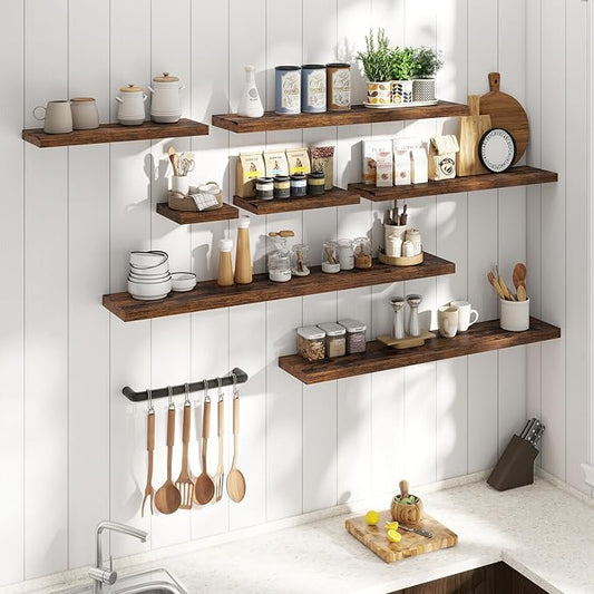 40 Inch Floating Shelves for Wall Set of 2, 8"D Wood Grain Bathroom Shelves with Invisible Brackets, Easy Install Engineered Wood Storage Shelves for Kitchen, Living Room, Bedroom, Rustic Brown Finish