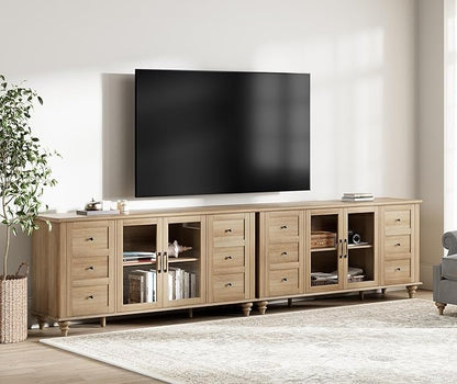WAMPAT 2-in-1 Sideboard Buffet Cabinets with Glass Door, Kitchen Storage Cabinets, Wood Coffee Bar Tables, Accent Sideboard Storage Cabinet Table Dining Room, Living Room,Oak