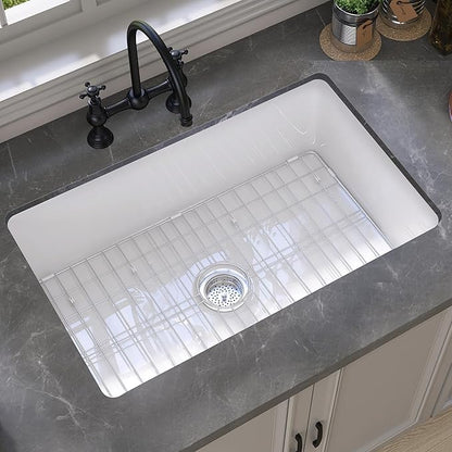 GETPRO White Undermount Kitchen Sink 32 inch Fireclay Farm Sink Drop in 32X19 Dual Mount Farmhouse Single Bowl Topmount Deep Basin with Accessory Easy to Clean for Bar, Kitchen, Laundry