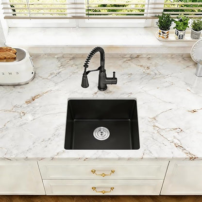 Kitsitchen Black Undermount Bar Sink 15" x 15", Granite Composite Kitchen Sink with Drain Assembly & Bottom Gird, Small Quartz Stone Kitchen Sink for Bar, RV, Outdoor and Wet Bar