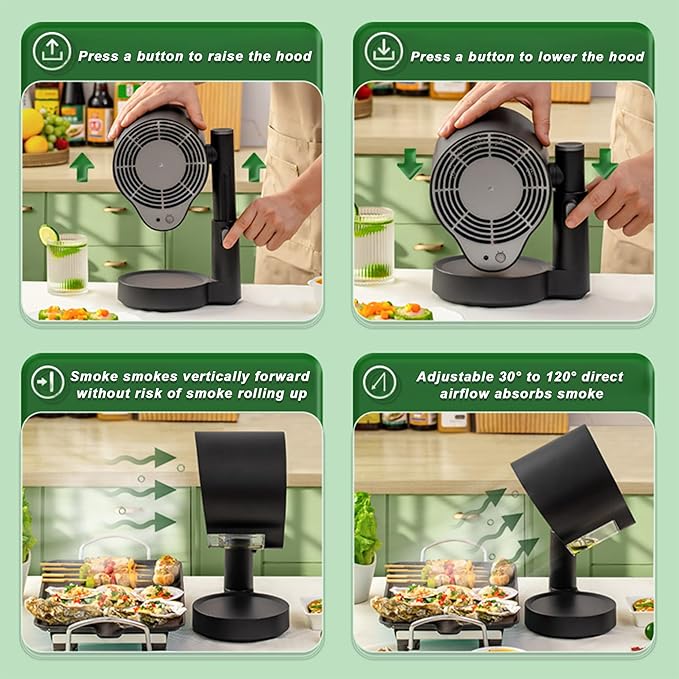 Portable Range Hood, Kitchen Cooking Desktop Exhaust Fan, Small Countertop Range Hood, 3-Speed Smoke Removal, Low Noise, Telescoping Height, Filter & Oil Cup, for Apartments, Dorm, RV, Indoor BBQ