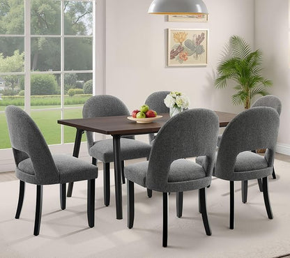 Dining Chairs Set of 6, Modern Farmhouse Upholstered Kitchen Chairs, Wooden Dining Room Chairs with Grey Linen Fabric