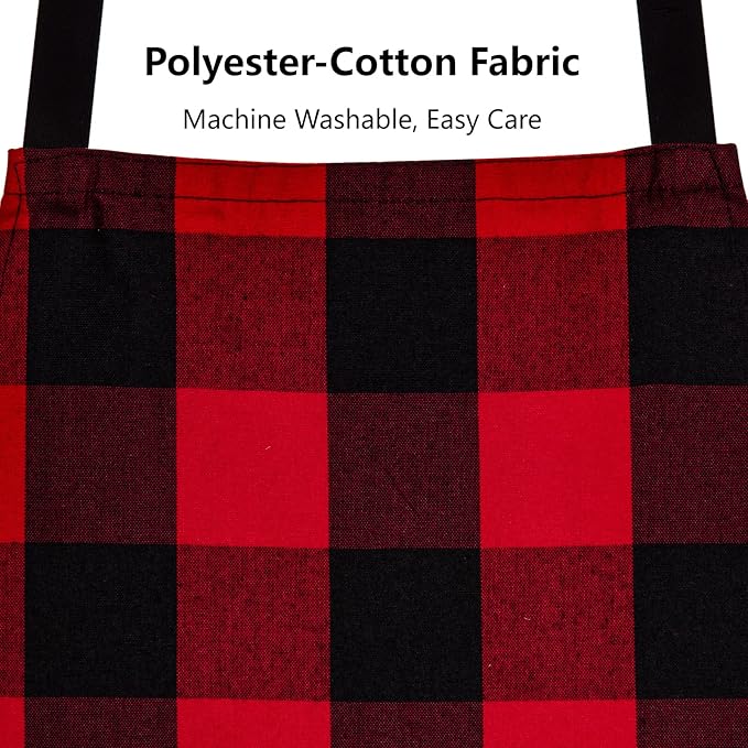 Jubatus 1 Pack Buffalo Check Apron with 2 Pockets Adjustable Bib Chef Kitchen Aprons for Men and Women, Red & Black