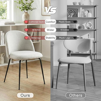 Casaphoria Dining Chairs Set of 2, Modern Gray and Black Upholstered Accent Chairs with Metal Legs, Ergonomic Comfy Vanity Chair for Kitchen, Living Room, and Bedroom