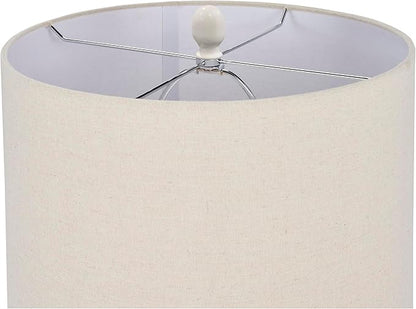Nourison Home 24" White Textured Ceramic Modern Farmhouse Table Lamp with Beige Shade for Bedside Table, Living Room, Dining, Entryway