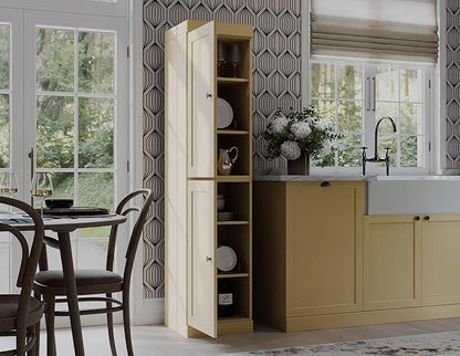 Palace Imports Solid Wood Kitchen Pantry - Narrow Storage Cabinet - Shaker Doors, Adjustable Shelves, Yellow, 16.5" Wide x 71.5" Tall, 100% Eco-Friendly Wood, Modular Pantry Cabinet Systems