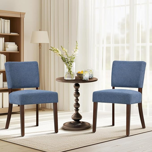 COLAMY Mid Century Modern Dining Chairs Set of 2, Upholstered Kitchen Chairs with Back, Farmhouse Fabric Side Dining Room Chairs with Wood Legs for Dining Room Kitchen Restaurant, Blue