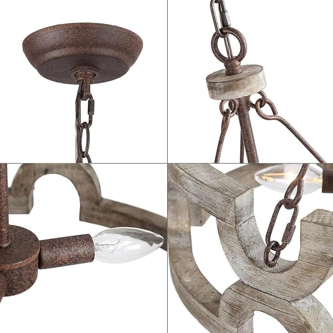 LOG BARN Farmhouse Chandelier, 3-Light Wood Drum Pendant Lights Kitchen Island, 19.5'' Rustic Chandeliers Hanging Light Fixtures for Dining Room Bedrooms Living Room Entryway Foyer