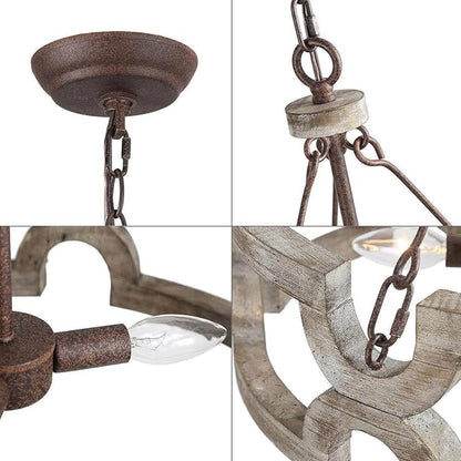 LOG BARN Farmhouse Chandelier, 3-Light Wood Drum Pendant Lights Kitchen Island, 19.5'' Rustic Chandeliers Hanging Light Fixtures for Dining Room Bedrooms Living Room Entryway Foyer