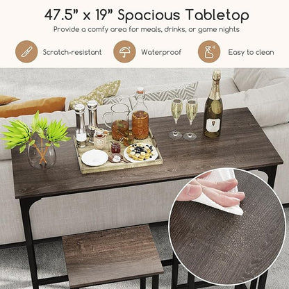 COSTWAY 3-Piece Dining Table Set, 47.5" Industrial Counter-Height Kitchen Table and 2 Bar Stools, High Top Rectangular Pub Table and Chairs for Dining Room Small Place Breakfast Nook Bistro (Grey)