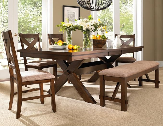 Roundhill Furniture Karven Cross Back Upholstered Dining Chairs in Dark Hazelnut Finish, Set of 2