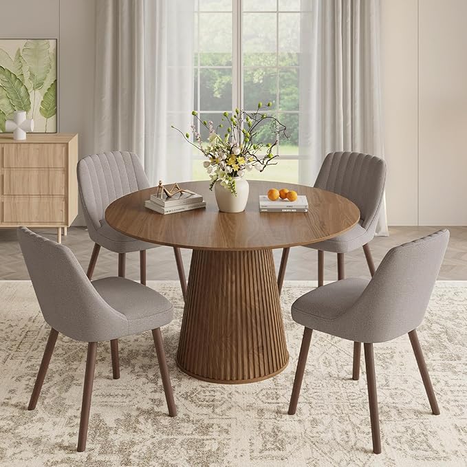 MALOL Upholstered Dining Chairs Set of 4, Modern Fabric Kitchen Chairs with Back, Wood Legs for Kitchen Dining Room Restaurant, Taupe