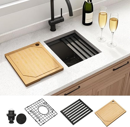 13 Inch Black Sink Undermount, 16 Gauge 304 Stainless Steel Workstaion Kitchen Sinks with Ledge & Accessories, 13" x 15" x10" Deep Bowl For Outdoor, RV,Prep Sink, and Wet Bar
