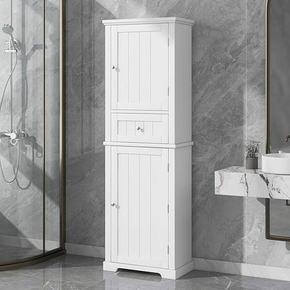 Favfurish 68" Tall Bathroom Storage Cabinet with Doors and Drawer,Modern Linen Cabinets w/Adjustable Shelf and Anti-Toppling Device,Freestanding Organizer for Bath Room,Study,Office,Kitchen White