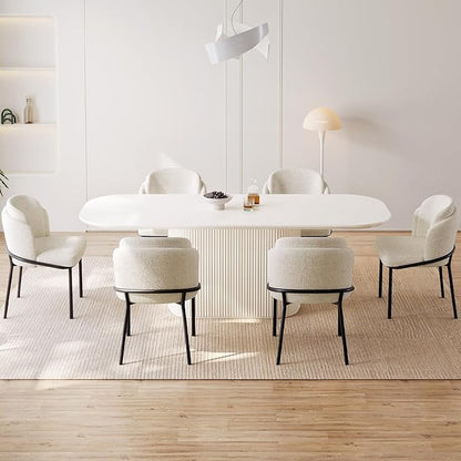 Miuuod 86.61" Dining & Kitchen Table Set,Solid Kitchen Table with 6 Chairs,Large Oval Dinner Table with Rounded Corners for Dining Room,Living Room Furniture,Cream White