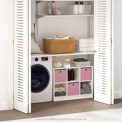 Furinno Cubic Closet Organizers and Storage, 6-Cube Closet Organizer with Bins, Open Shelf Storage, for Wardrobe, Bedroom, Living Room, White