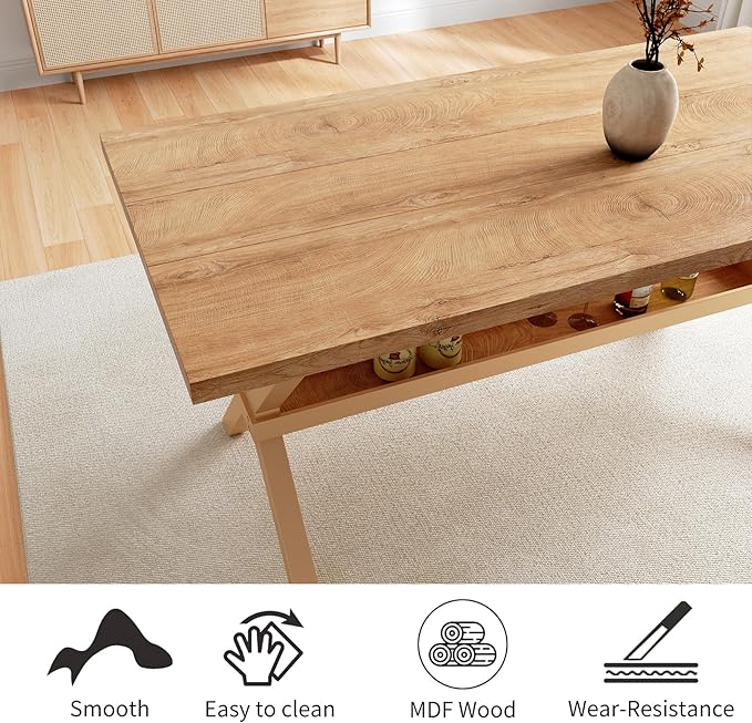 HIPIHOM 63" Dining Table Set with 2 Dining Benches for 4, Scratch Resistance MDF Kitchen Table with Sturdy Metal Legs, Small Dining Table Sets for 4 for Family Gatherings