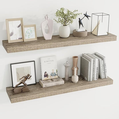 Dreamland 40 Inches Floating Shelves for Wall,9.3 Inch Deep Floating Shelves Set of 2, Large Display & Storage Shelf, Wall Shelf for Bathroom Bedroom Living Room Kitchen Office,Grey