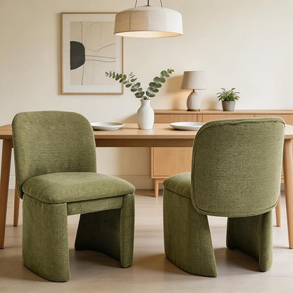 Hyfirm Modern Upholstered Dining Chairs Set of 2, Linen Accent Side Dining Chairs Armless Kitchen Chairs with Curved Back Parsons Chairs for Kitchen Dining Room Living Room, Green