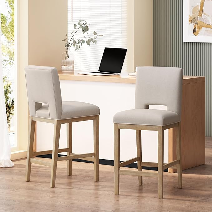 Gecheer 31 Inch Counter Stools Set of 2, Fabric Upholstered, Rubberwood Legs, L-Shaped Backrest, Modern Design for Kitchen Island or Bar Multiple Family Members can use it for Daily Dining