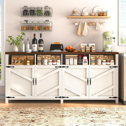 knoworld 63'' Buffet Sideboard with Storage Farmhouse with 4 Doors, Large Kitchen Storage Cabinet Wood Coffee Bar Cabinet Buffet Table with Shelves for Kitchen, Dining Room, Entryway