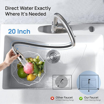 GAGALIFE Kitchen Faucets with Pull Down Sprayer - High Pressure Blade Spray Kitchen Sink Faucet, Brushed Nickel High Arc Single Handle Stainless Steel Classic Pull Out Spray Kitchen Faucet 1 or 3 Hole