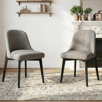 Casaphoria Set of 2 Upholstered Dining Chairs, Light Grey Fabric Kitchen Chairs with Black Wood Legs, Modern Accent Chairs for Dining Room, Living Room or Kitchen