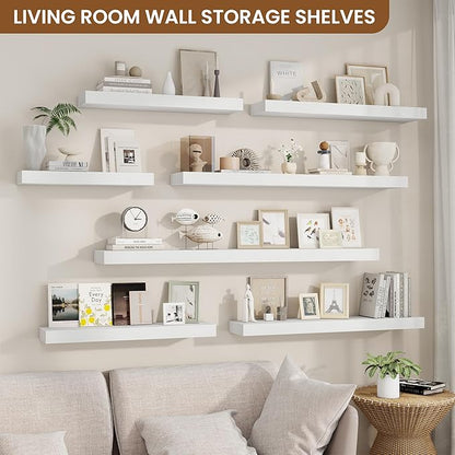 fuqing Floating Shelves for Wall, Wall Mounted Wood Floating Shelf with Invisible Brackets for Living Room, Bathroom, Bedroom, Kitchen Storage and Decor, 36 Inch Set of 2, White