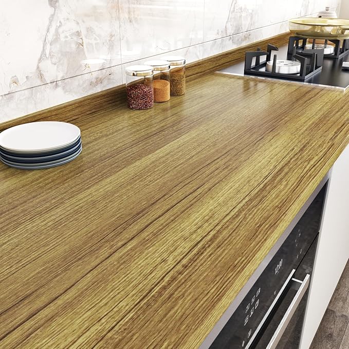 WESTICK Brown Wood Peel and Stick Wallpaper Light Wood Grain Contact Paper for Countertops Desk Waterproof Vintage Natural Wooden Vinyl Wrap for Cabinets Kitchen Island Bathroom Table 15.8"x80"