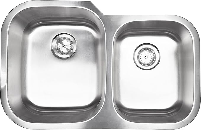 MSI 31 inch Undermount 60/40 Double Bowl 18 Gauge Stainless Steel Kitchen Sink and Strainer