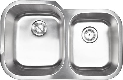 MSI 31 inch Undermount 60/40 Double Bowl 18 Gauge Stainless Steel Kitchen Sink and Strainer