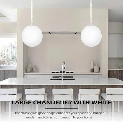 KoKo&Yukina 14 Inch Globe Pendant Light Adjustable White Globe Pendant Lights Kitchen Island Mid Century Light Fixture with Milky White Glass Shade for Living Room