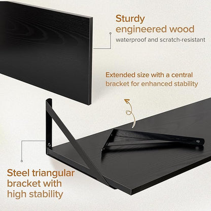Acovy Deep Floating Shelves Wall Mounted, 48"x12" Black Wall Shelves with Brackets Set of 2 for Bedroom, Living Room, Bathroom, Kitchen, Office - Storage & Display Shelf for Decor, Books, Plants