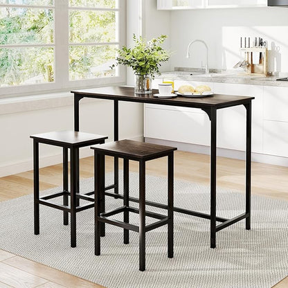 COSTWAY 3-Piece Dining Table Set, 47.5" Industrial Counter-Height Kitchen Table and 2 Bar Stools, High Top Rectangular Pub Table and Chairs for Dining Room Small Place Breakfast Nook Bistro (Grey)