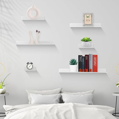 Z metnal White Floating Shelves, Wall Shelf, Metal Square Shelf for Display Collection, Aluminum, Wall Mounted, White, 24 inch, Set of 2