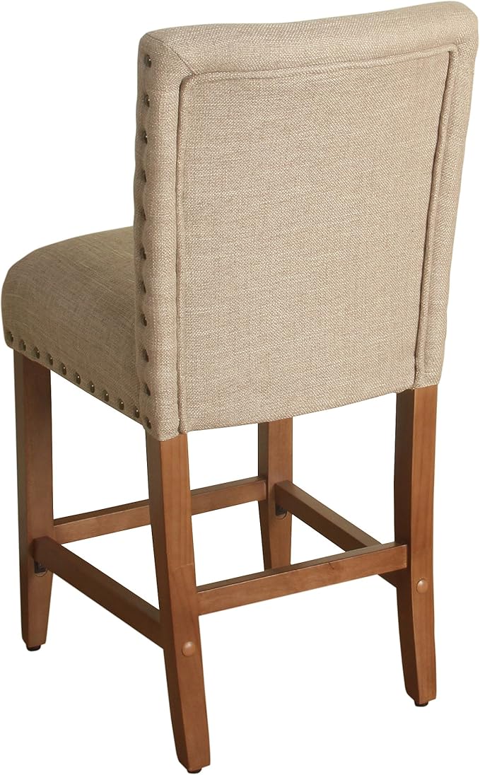 Homepop Home Decor | Backless Nailhead Trim Counter Height Bar Stools | 24 Inch Bar Stools | Decorative Home Furniture (Natural Linen)
