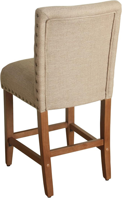 Homepop Home Decor | Backless Nailhead Trim Counter Height Bar Stools | 24 Inch Bar Stools | Decorative Home Furniture (Natural Linen)