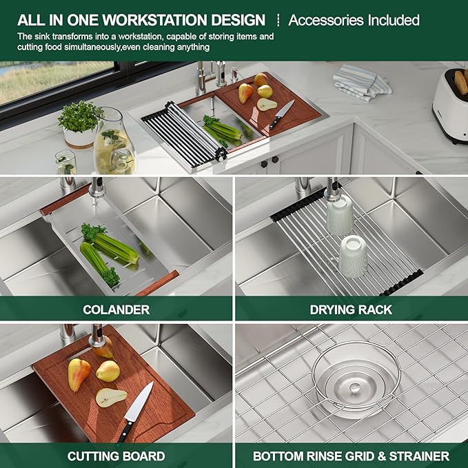 30 Inch Drop In Kitchen Sink, 16 Gauge 304 Stainless Steel 30x22 Drop In Ledge Workstation Sink, Topmount Single Bowl Basin Handmade Sink Above Counter, 30''x22''x10''