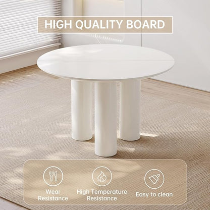 Guyii 46.06" Cream White Dining Table, Modern Round Kitchen Table, Indoor End Table for Kitchen, Bar, Living Room, Small Space, Easy Assembly, Table Only