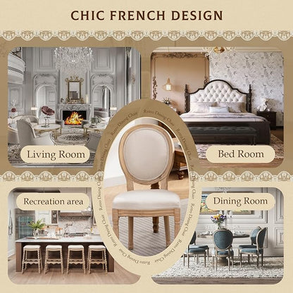 SoarFlash French Dining Chairs Set of 6, Vantage Linen Dining Chair with Round Back, Farmhouse Country Dining Chair for Living Room,Kitchen,Bedroom,Beige