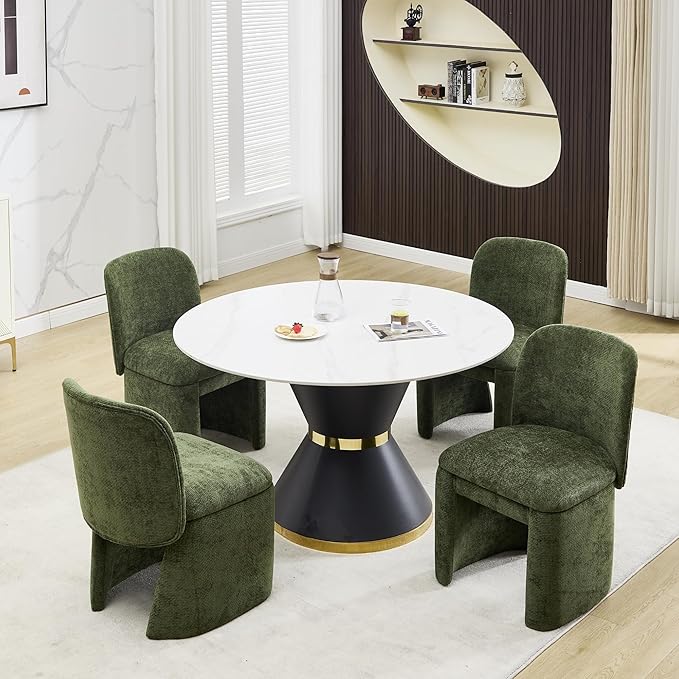 Hyfirm Modern Upholstered Dining Chairs Set of 4, Chenille Accent Side Dining Chairs Armless Kitchen Chair Parsons Chairs with Curved Back for Kitchen Dining Room Living Room, Moss Green