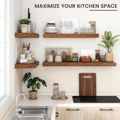 Venusmiles Floating Shelves for Wall, 24 Inch Wide x 12 Inch Deep Floating Shelves, Long Wood Floating Wall Shelf Shelves for Living Room Bathroom Bedroom Kitchen Home - (Brown, 24" W x 12" D x 2" H)