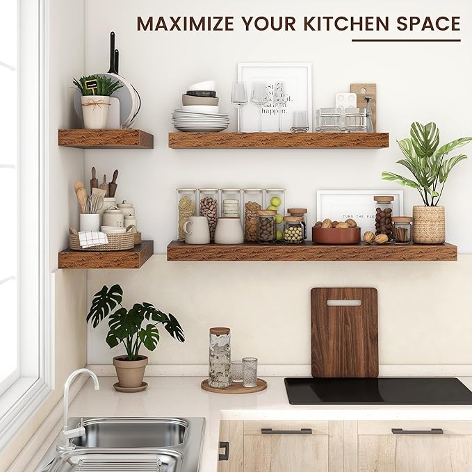 Venusmiles Floating Shelves for Wall, 40" W x 12" D x 2" H, 1 Pack of Long Wall Mounted Engineered Wood Shelves with Invisible Brackets for Living Room, Bedroom, Bathroom, Kitchen Decor, Brown