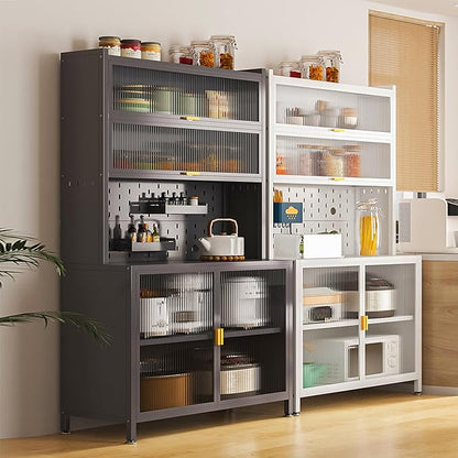 73‘’ Tall Kitchen Metal Pantry Cabinet, Pantry Storage Cabinet with Microwave Shelf and Door, Hutch for Kitchen, Dining Room, Living Room